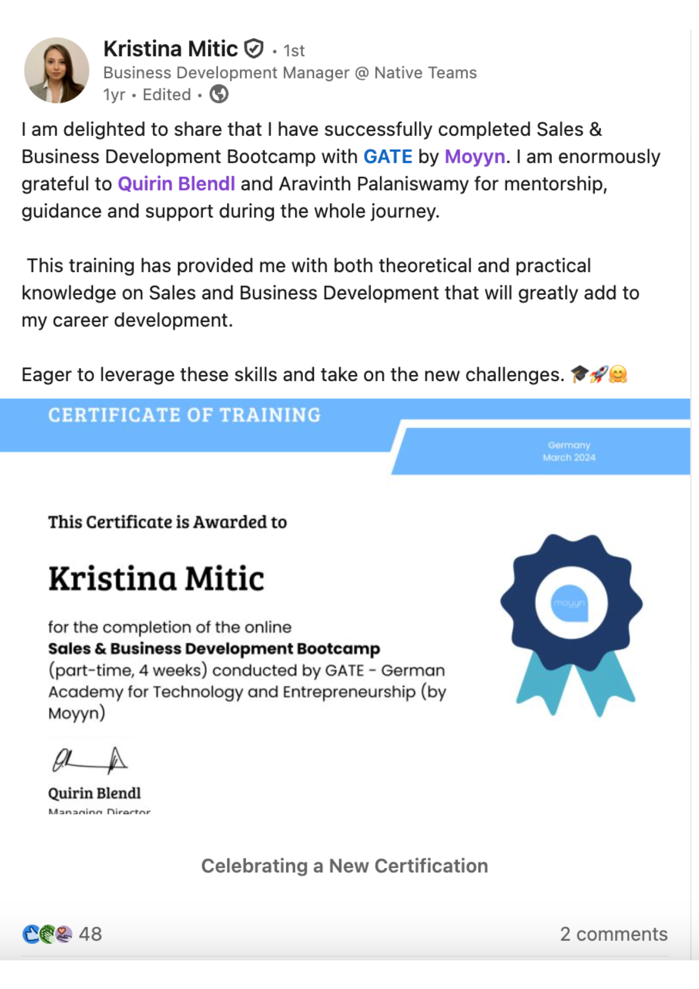 GATE Germany Training Program Reviews - Testimonials - Feedback 2