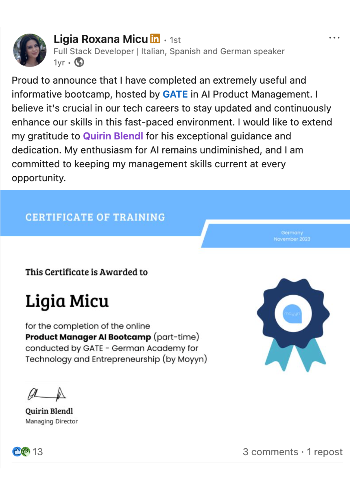 GATE Germany Training Program Reviews - Testimonials - Feedback 4